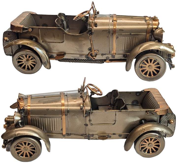 Polished Metal Vehicle Sculptures – Hot Rod, Tractor, 4×4 Wagon, Brooklands Racer & Tow Truck