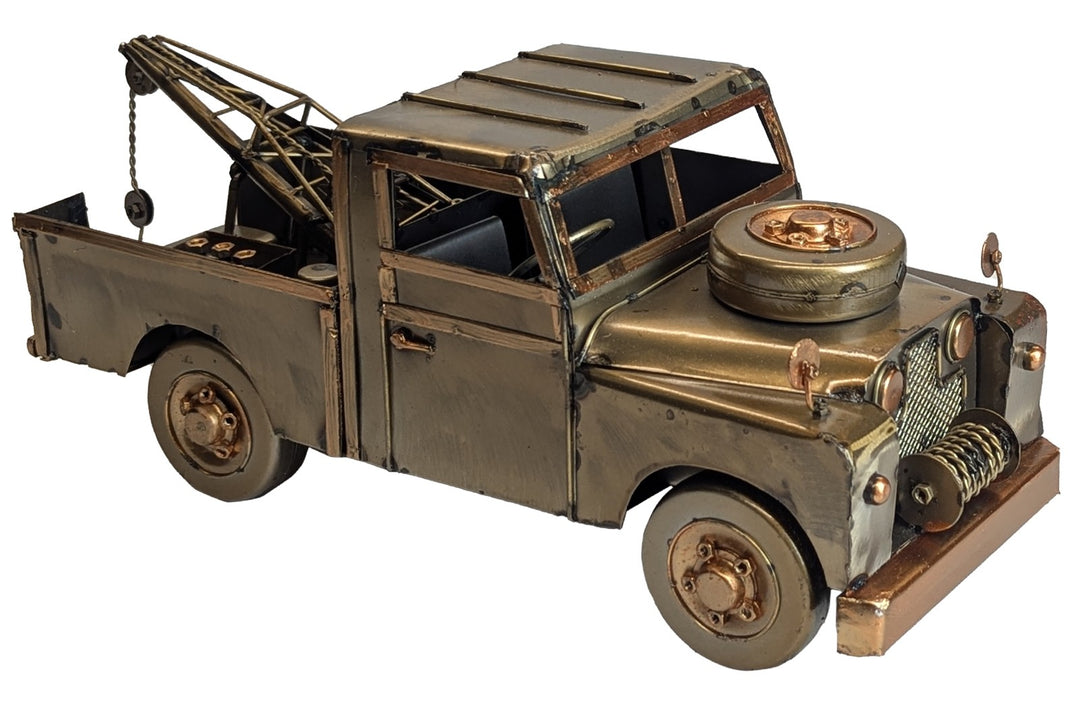 Polished Metal Vehicle Sculptures – Hot Rod, Tractor, 4×4 Wagon, Brooklands Racer & Tow Truck
