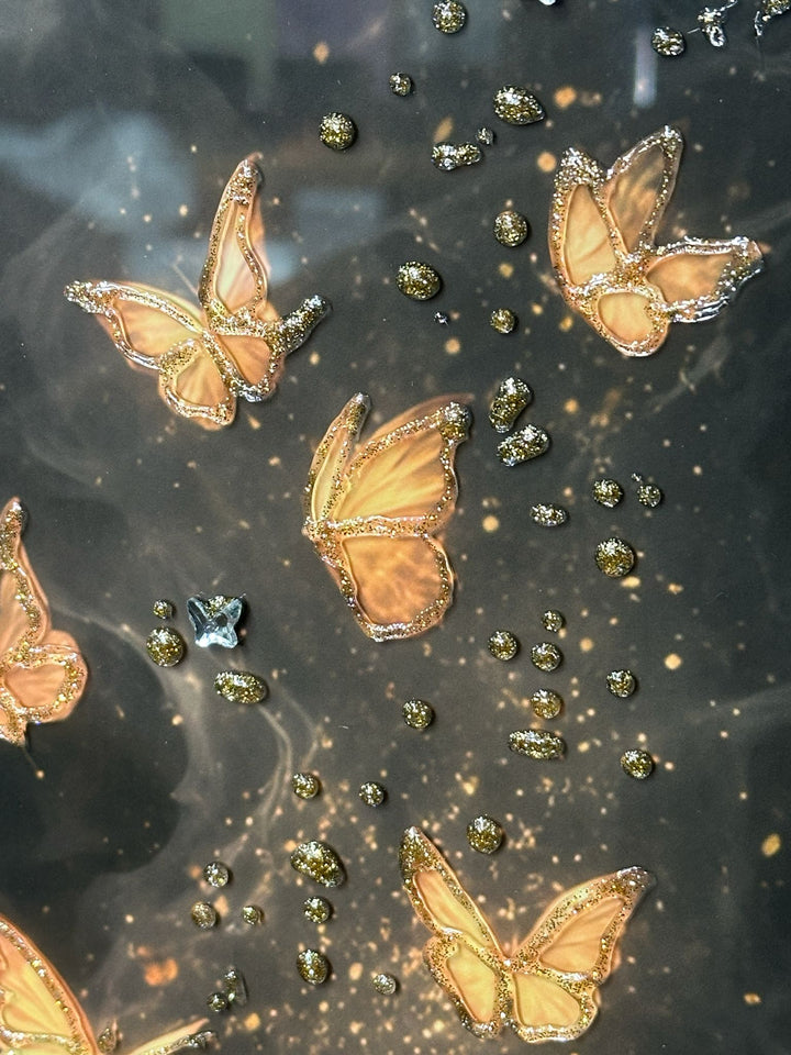 Open Book Magic Butterflies Wall Art – Gold Liquid Art Resin Picture with Two Tone Black & Gold Frame Home Decor