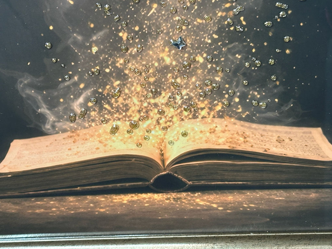 Open Book Magic Butterflies Wall Art – Gold Liquid Art Resin Picture with Two Tone Black & Gold Frame Home Decor
