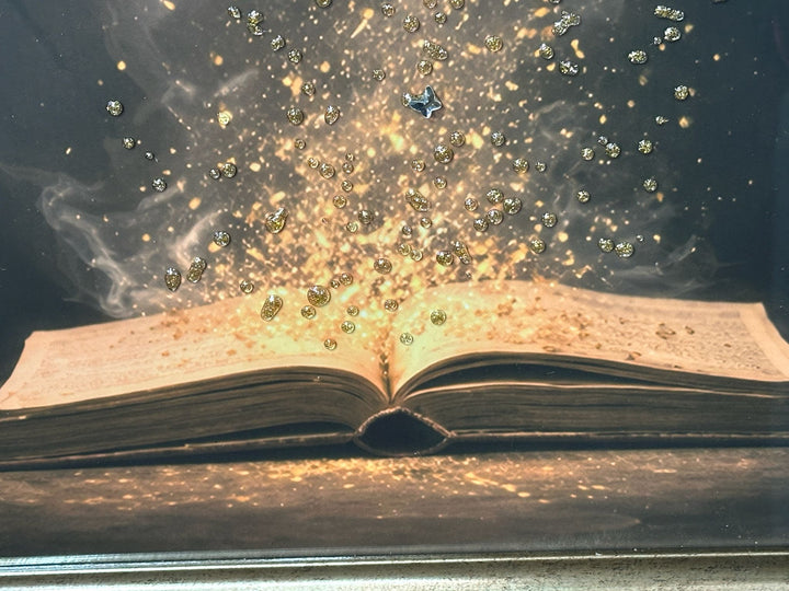 Open Book Magic Butterflies Wall Art – Gold Liquid Art Resin Picture with Two Tone Black & Gold Frame Home Decor