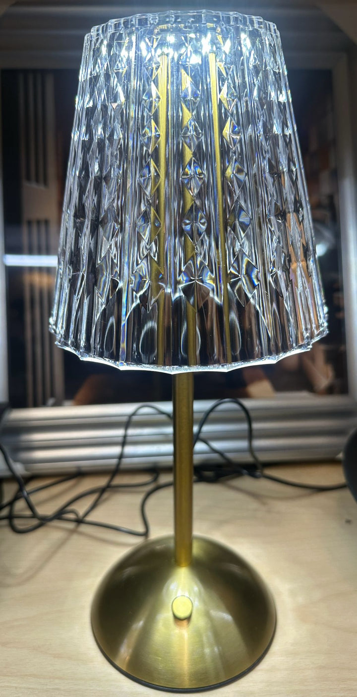 LED Brass & Acrylic Touch Table Lamp with 3 Light Settings & USB-C Charging