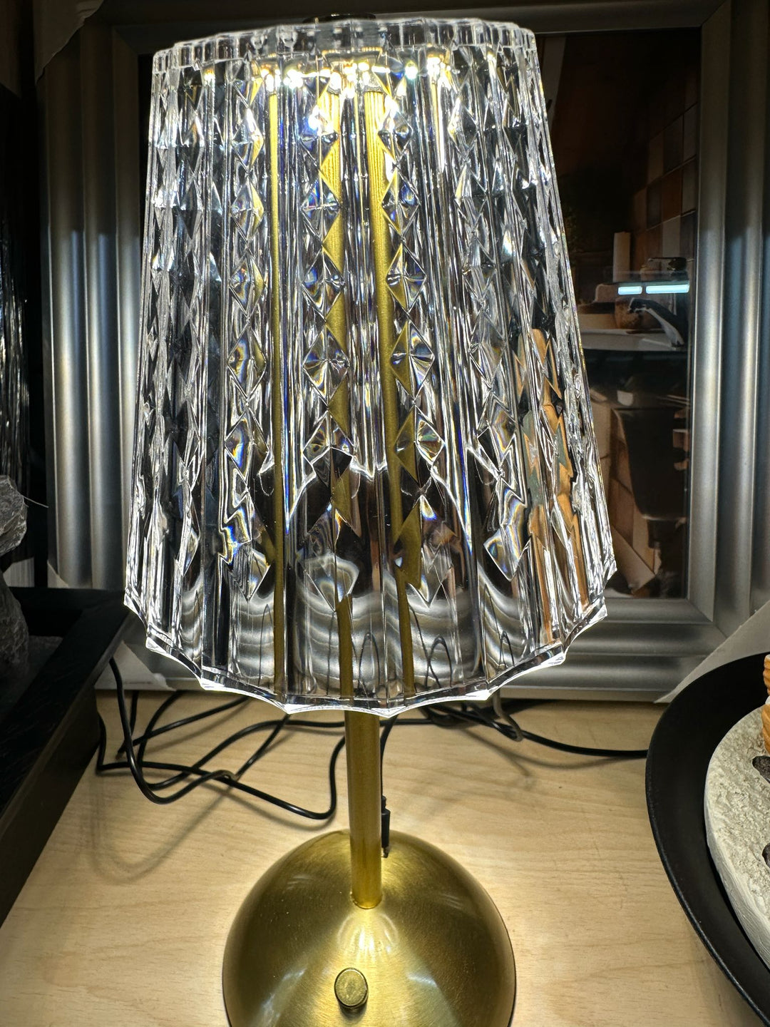 LED Brass & Acrylic Touch Table Lamp with 3 Light Settings & USB-C Charging