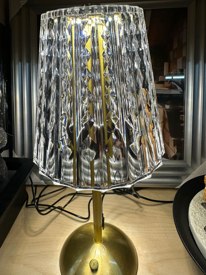 LED Brass & Acrylic Touch Table Lamp with 3 Light Settings & USB-C Charging