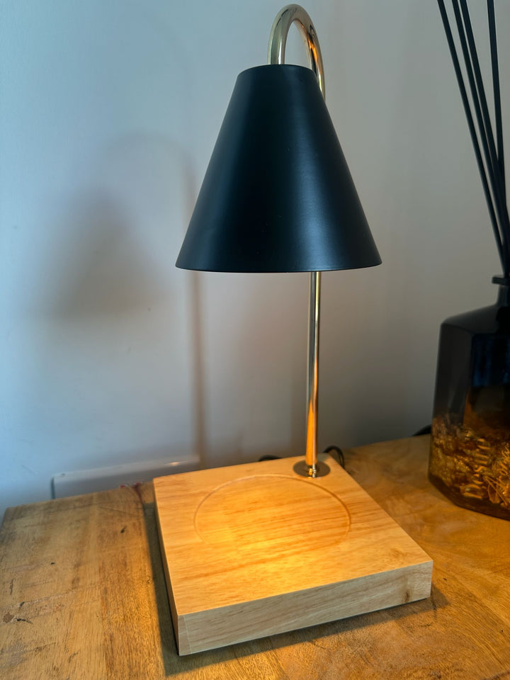 Electric Candle Warmer Lamp with Timer & Dimmer – Black Metal Base & Clear Glass Shade | Flameless Wax Melt Table Lamp