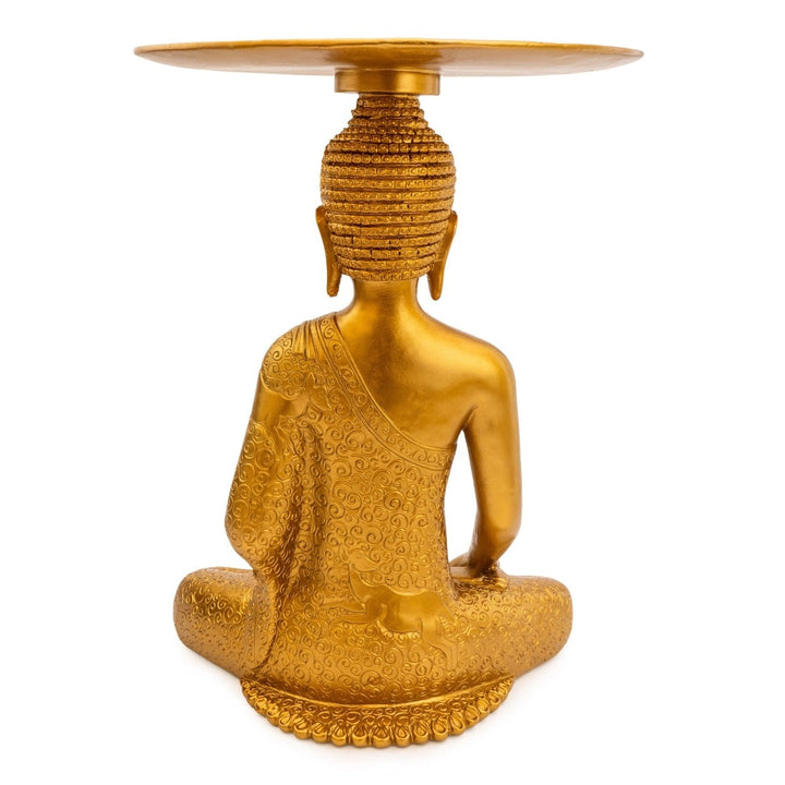 Buddha Side Table – Decorative Resin Accent Table with Glass Top | Black & Gold Luxury Home Décor