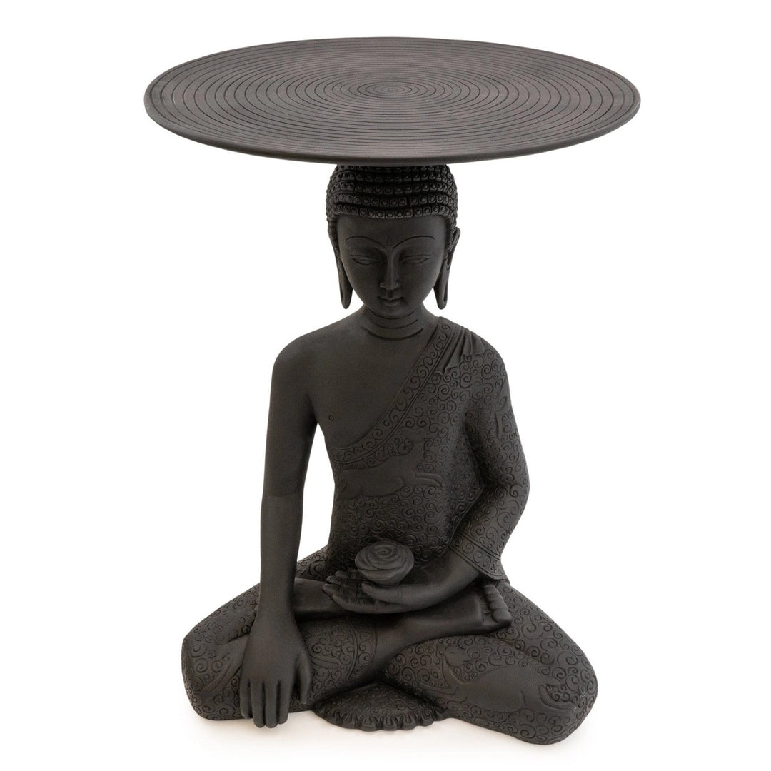 Buddha Side Table – Decorative Resin Accent Table with Glass Top | Black & Gold Luxury Home Décor