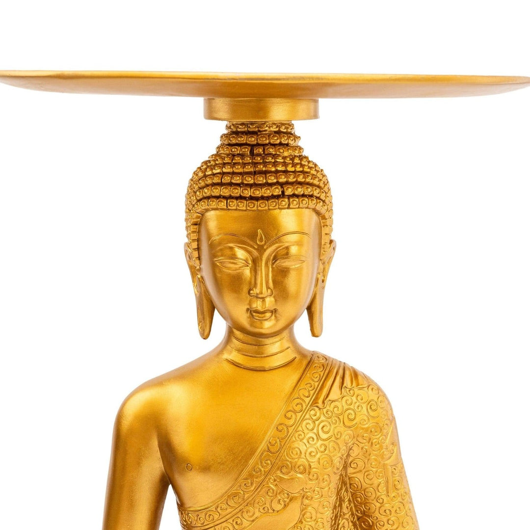 Buddha Side Table – Decorative Resin Accent Table with Glass Top | Black & Gold Luxury Home Décor