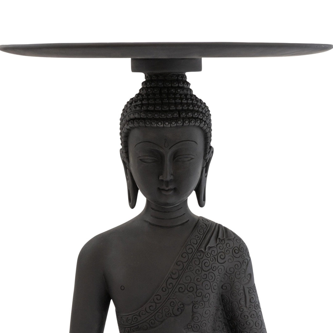 Buddha Side Table – Decorative Resin Accent Table with Glass Top | Black & Gold Luxury Home Décor