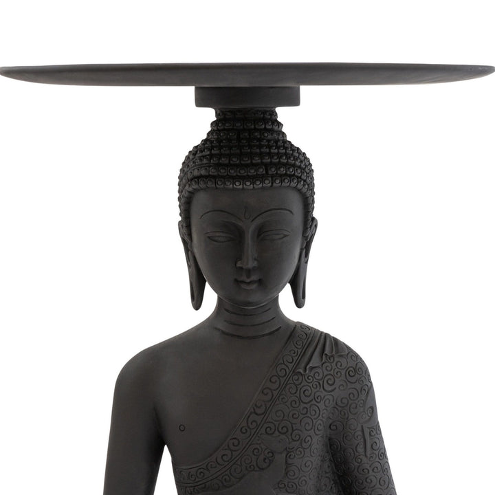 Buddha Side Table – Decorative Resin Accent Table with Glass Top | Black & Gold Luxury Home Décor