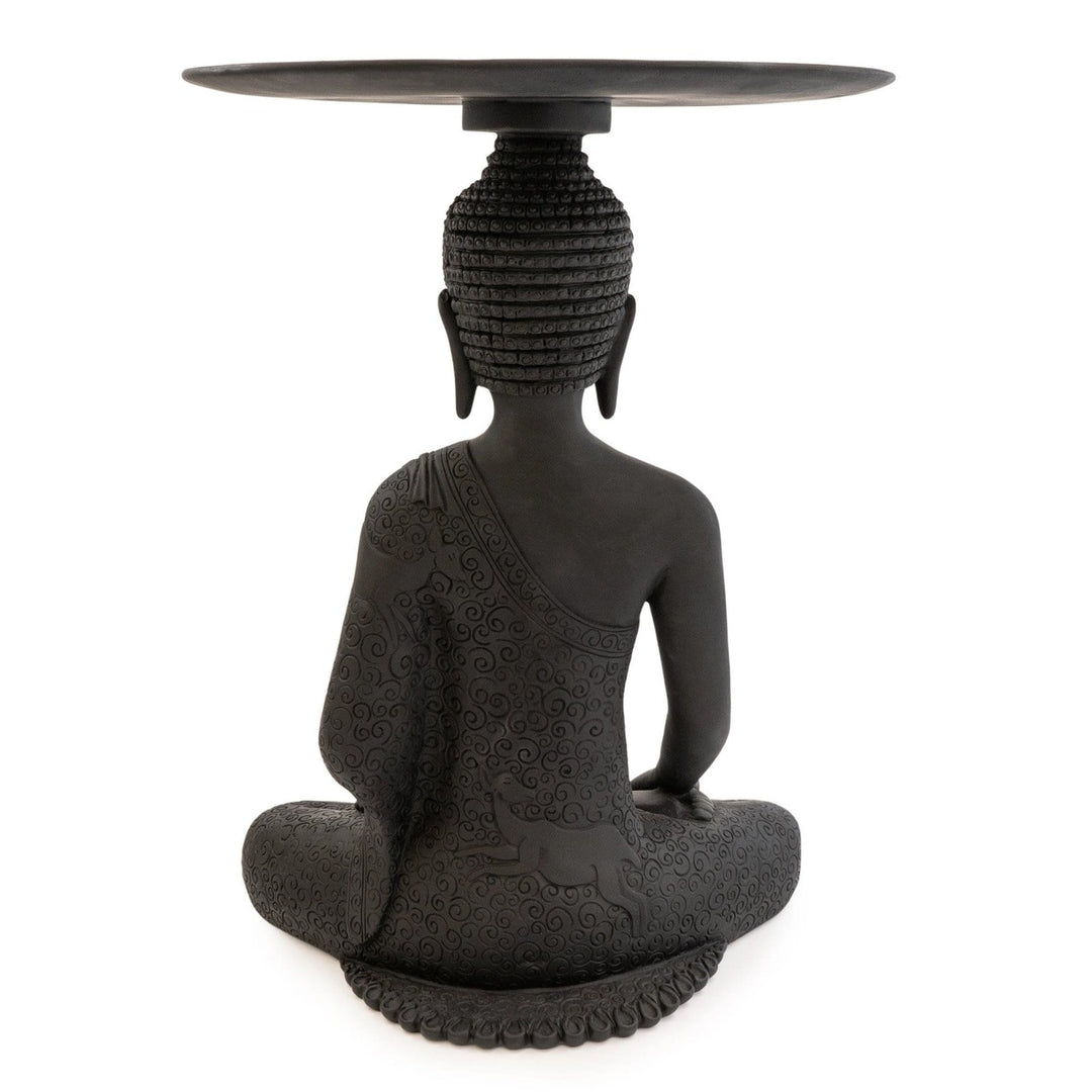 Buddha Side Table – Decorative Resin Accent Table with Glass Top | Black & Gold Luxury Home Décor