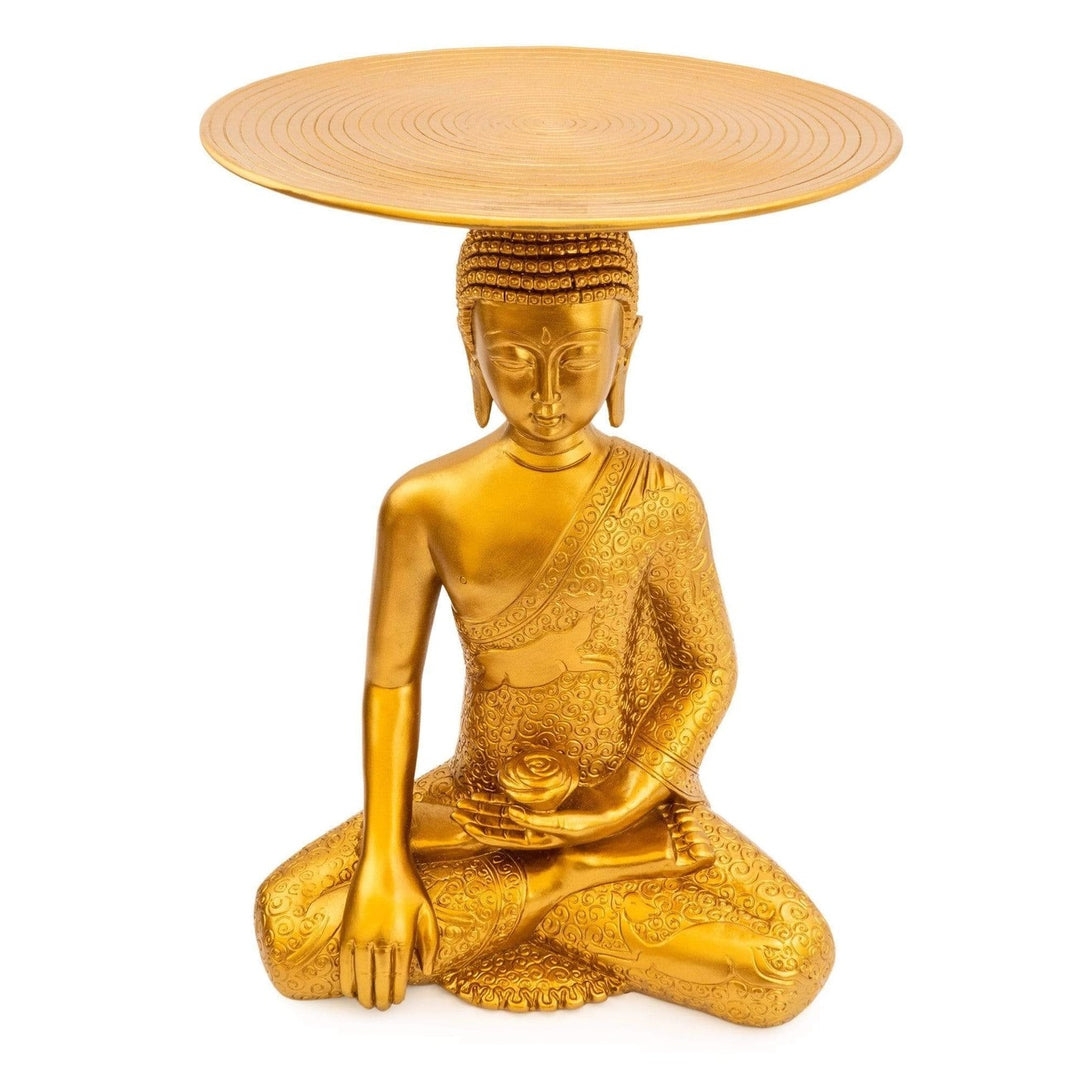 Buddha Side Table – Decorative Resin Accent Table with Glass Top | Black & Gold Luxury Home Décor