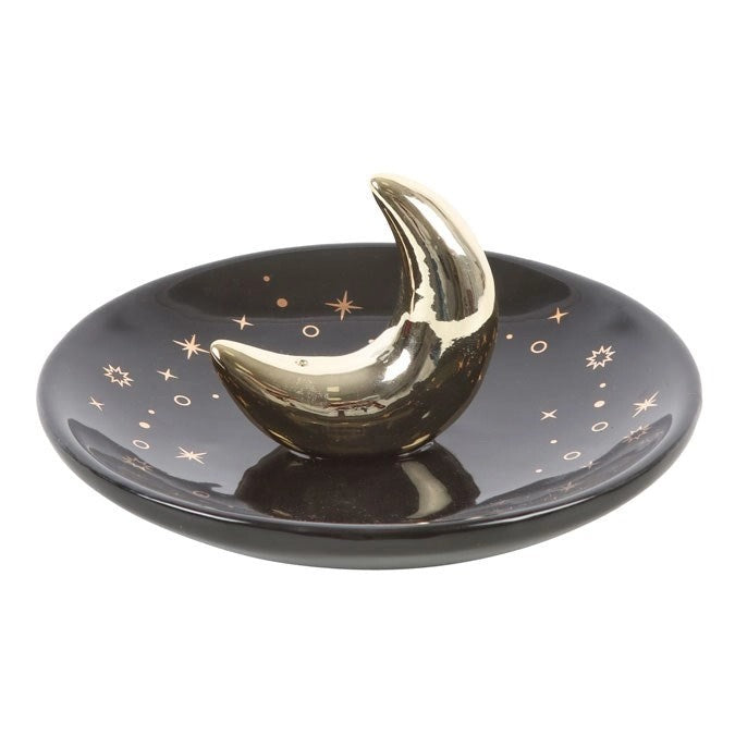 Gold Crescent Moon Ceramic Incense Holder – Elegant Celestial Stick Burner for Home Décor & Relaxation