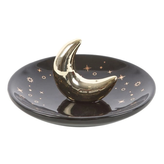 Gold Crescent Moon Ceramic Incense Holder – Elegant Celestial Stick Burner for Home Décor & Relaxation