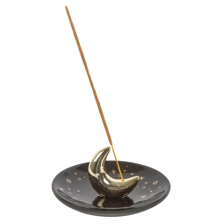 Gold Crescent Moon Ceramic Incense Holder – Elegant Celestial Stick Burner for Home Décor & Relaxation
