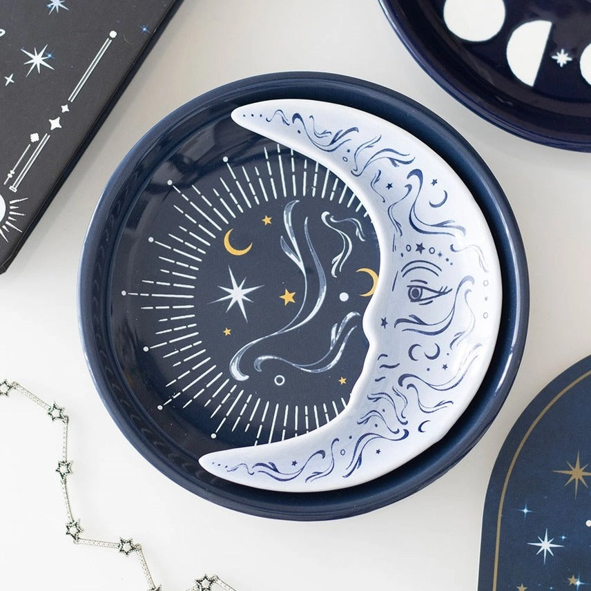 Blue Moon Stacking Trinket Dish Set – Celestial Jewellery Holder for Bedside, Shelf & Altar Décor