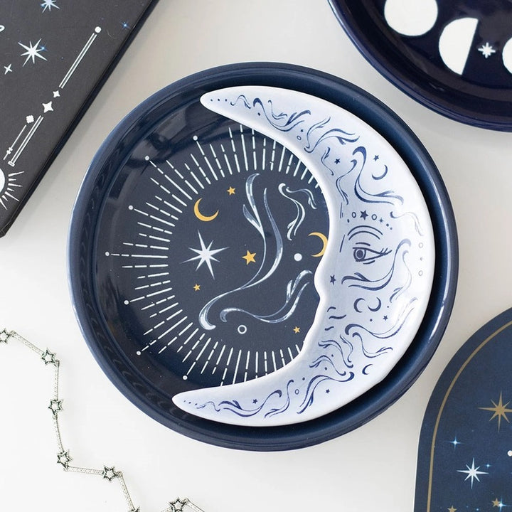 Blue Moon Stacking Trinket Dish Set – Celestial Jewellery Holder for Bedside, Shelf & Altar Décor