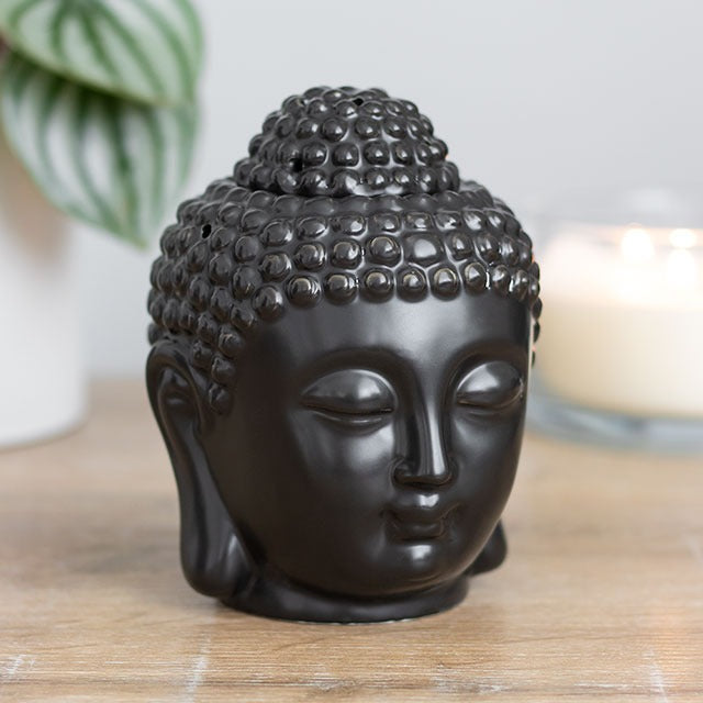 Matte Black Buddha Head Oil Burner & Wax Warmer – Zen Aromatherapy Fragrance Diffuser for Home Décor