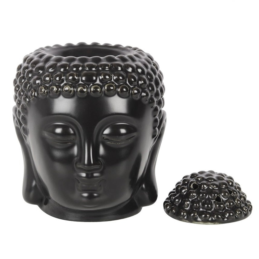 Matte Black Buddha Head Oil Burner & Wax Warmer – Zen Aromatherapy Fragrance Diffuser for Home Décor