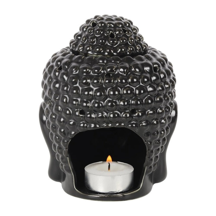 Matte Black Buddha Head Oil Burner & Wax Warmer – Zen Aromatherapy Fragrance Diffuser for Home Décor