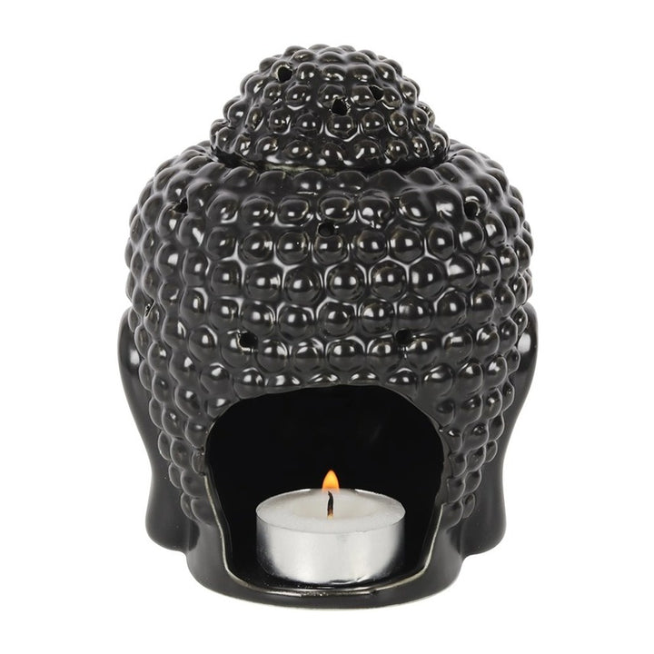 Matte Black Buddha Head Oil Burner & Wax Warmer – Zen Aromatherapy Fragrance Diffuser for Home Décor