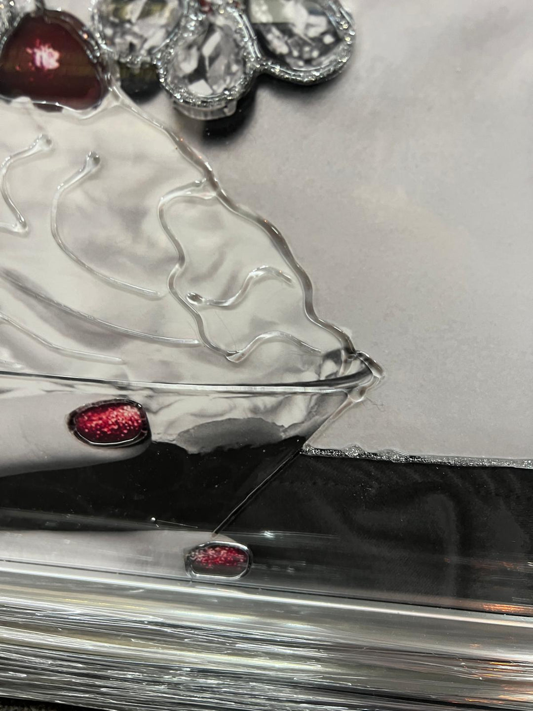 Stunning Lady with Red Lips in Hat Eating Ice Cream – Black & Silver Two-Tone Frame with Liquid Art Resin