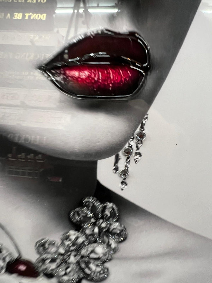 Stunning Lady with Red Lips in Hat Eating Ice Cream – Black & Silver Two-Tone Frame with Liquid Art Resin