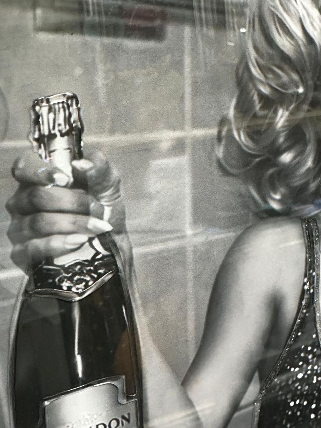 Marilyn Monroe Black & White Bathroom Wall Art | Champagne, Glitter Dress & Toilet Canvas | Liquid Art Resin Wall Decor