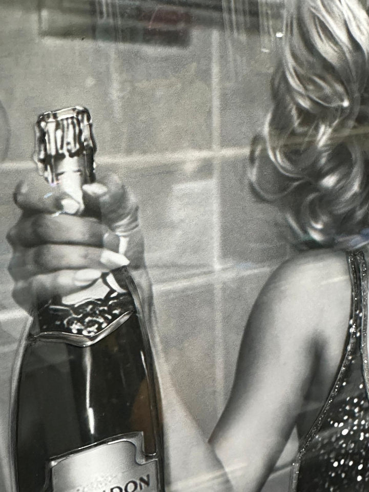 Marilyn Monroe Black & White Bathroom Wall Art | Champagne, Glitter Dress & Toilet Canvas | Liquid Art Resin Wall Decor