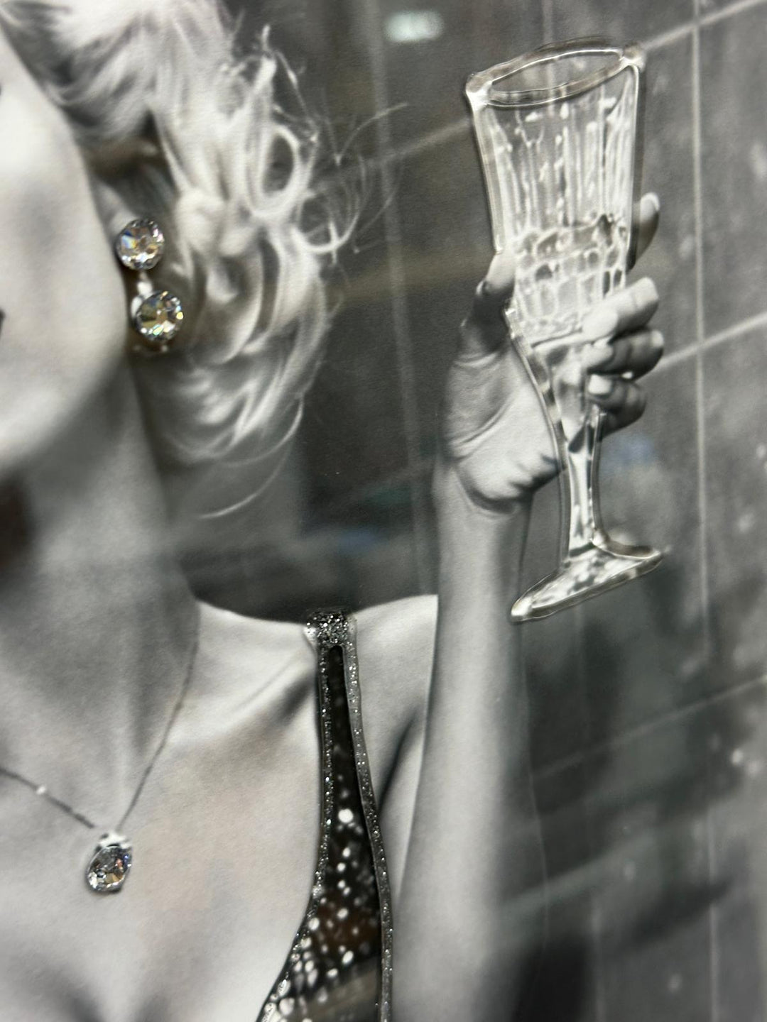 Marilyn Monroe Black & White Bathroom Wall Art | Champagne, Glitter Dress & Toilet Canvas | Liquid Art Resin Wall Decor