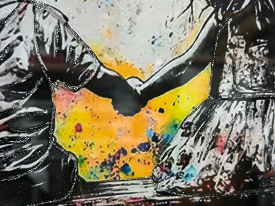 Banksy Brother & Sister Holding Hands on Swing Wall Art | Coloured Liquid Resin Street Art with Black Frame
