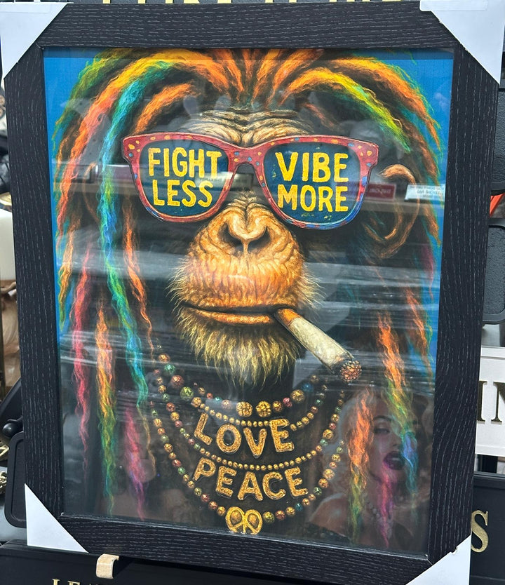 Lion & Monkey Rasta Vibes Wall Art Set | Black Framed Liquid Art Resin Animal Pictures