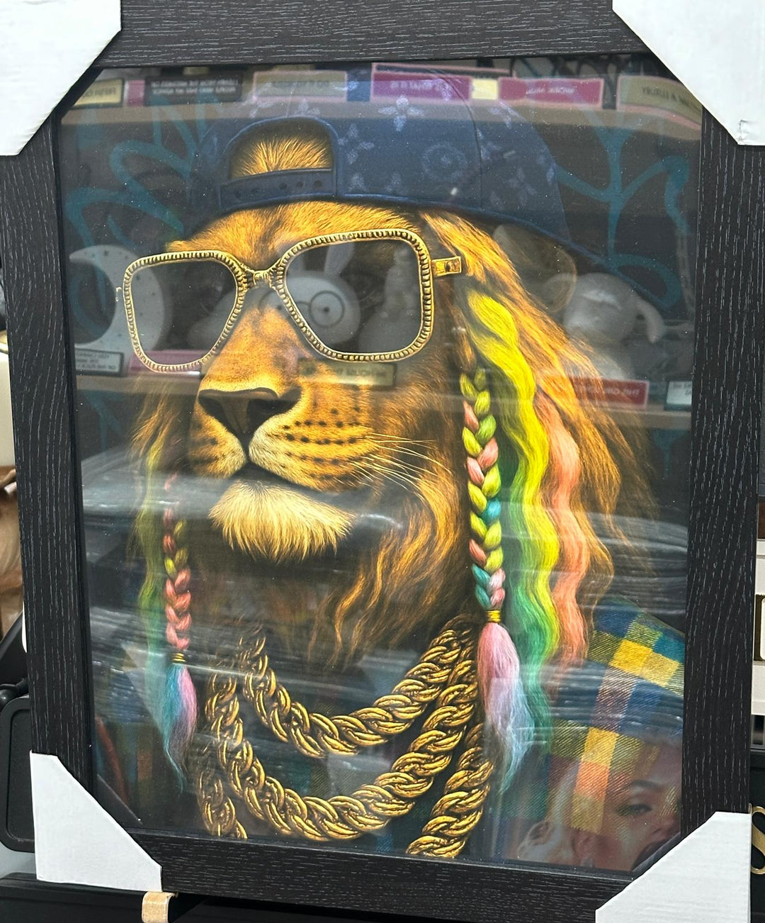 Lion & Monkey Rasta Vibes Wall Art Set | Black Framed Liquid Art Resin Animal Pictures