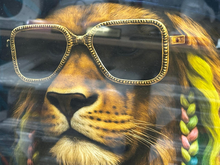 Lion & Monkey Rasta Vibes Wall Art Set | Black Framed Liquid Art Resin Animal Pictures