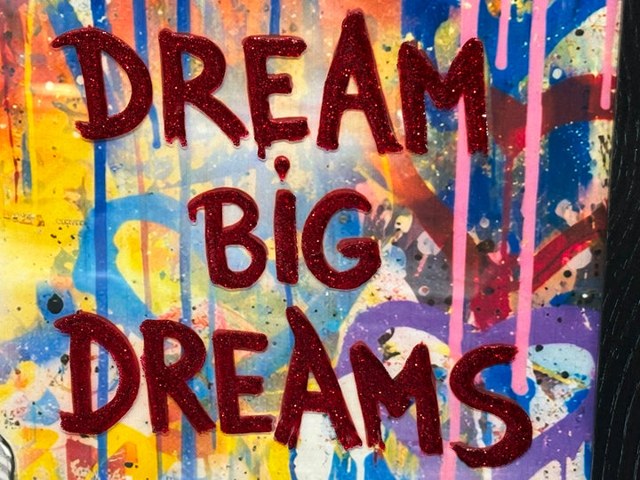 Dream Big Dreams Girl Wall Art with 3D Liquid Art Resin & Black Frame | Contemporary Framed Artwork