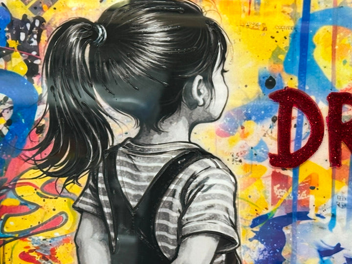 Dream Big Dreams Girl Wall Art with 3D Liquid Art Resin & Black Frame | Contemporary Framed Artwork