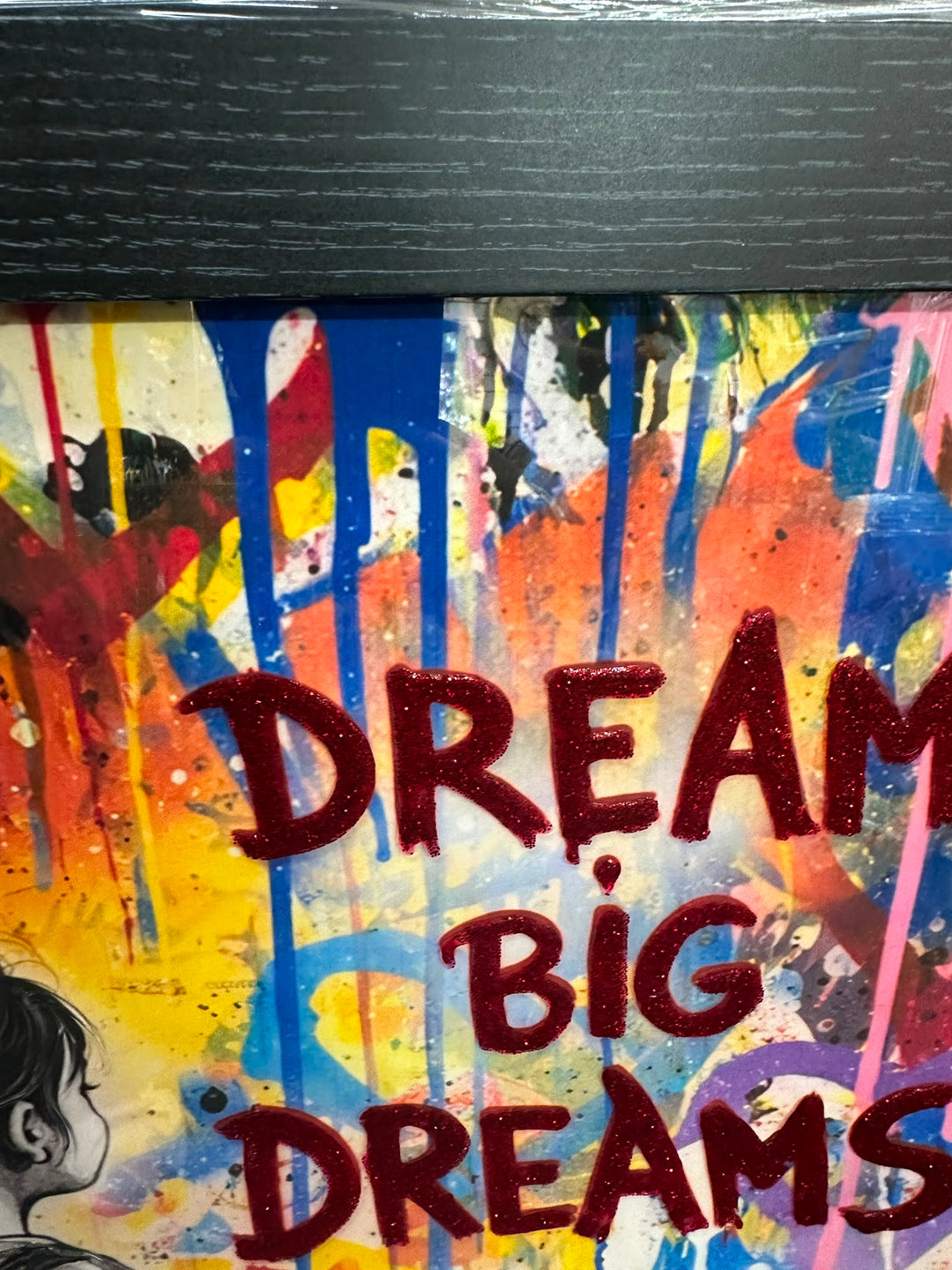 Dream Big Dreams Girl Wall Art with 3D Liquid Art Resin & Black Frame | Contemporary Framed Artwork