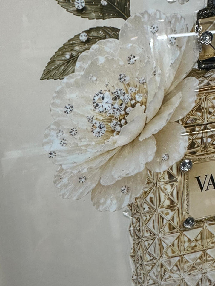 Luxury Floral Bottle Wall Art with Champagne Step Frame | Liquid Art Resin & Crystal Picture