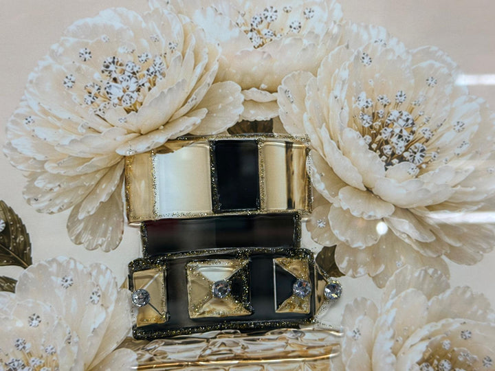 Luxury Floral Bottle Wall Art with Champagne Step Frame | Liquid Art Resin & Crystal Picture