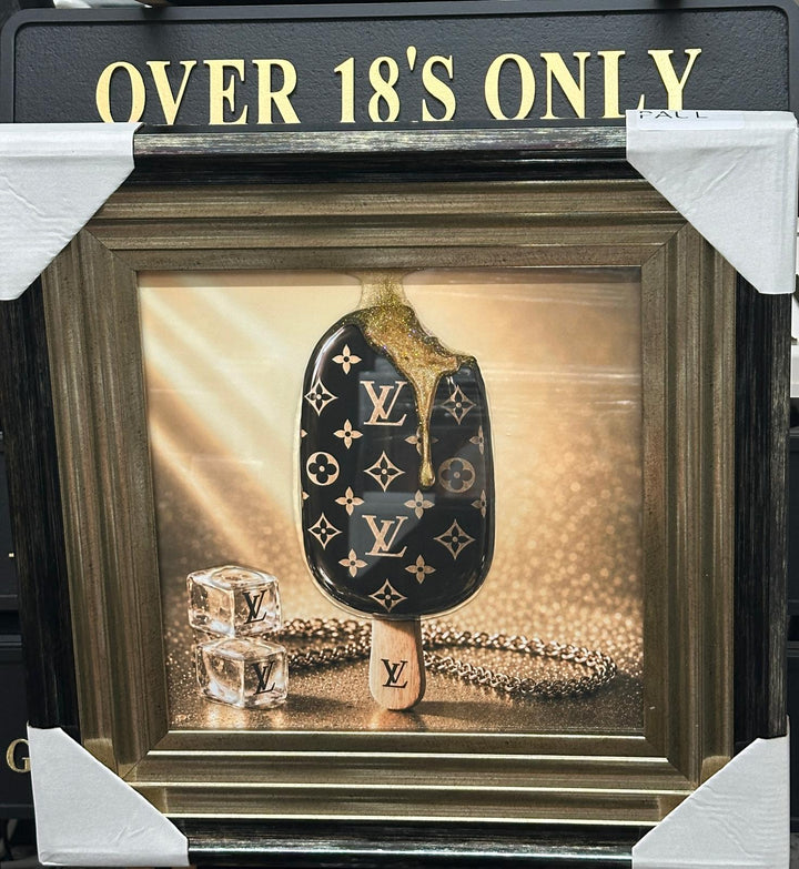 Luxury Ice Cream Wall Art with Black & Gold Two-Tone Frame | 3D Liquid Art Resin Picture