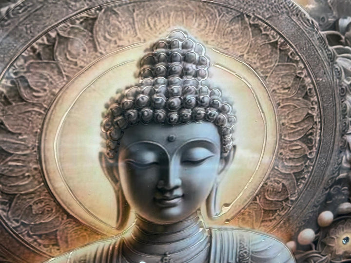 Buddha Liquid Art Resin Wall Pictures with Crystals | Luxury Black & Gold Framed Wall Art