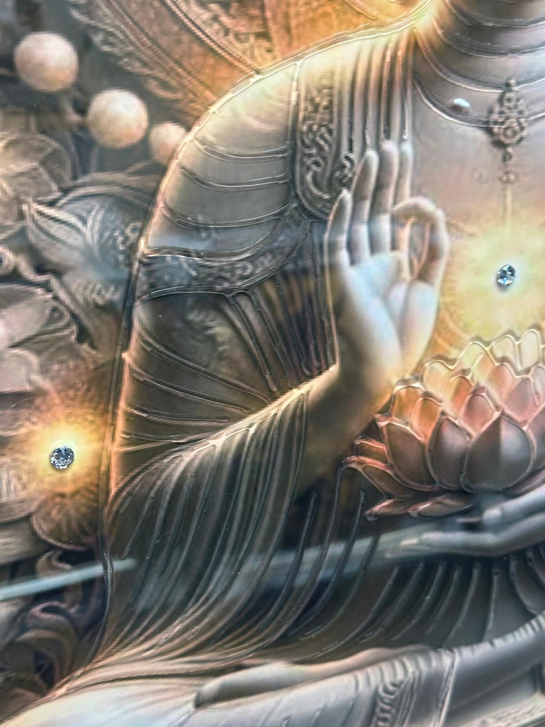 Buddha Liquid Art Resin Wall Pictures with Crystals | Luxury Black & Gold Framed Wall Art