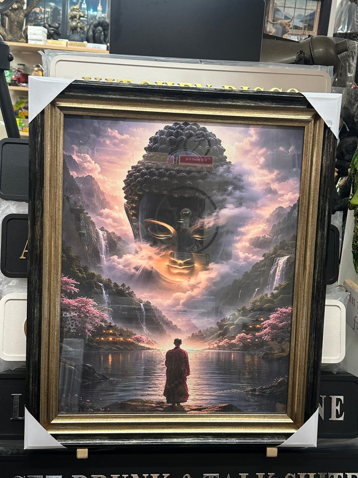 Buddha Liquid Art Resin Wall Pictures with Crystals | Luxury Black & Gold Framed Wall Art