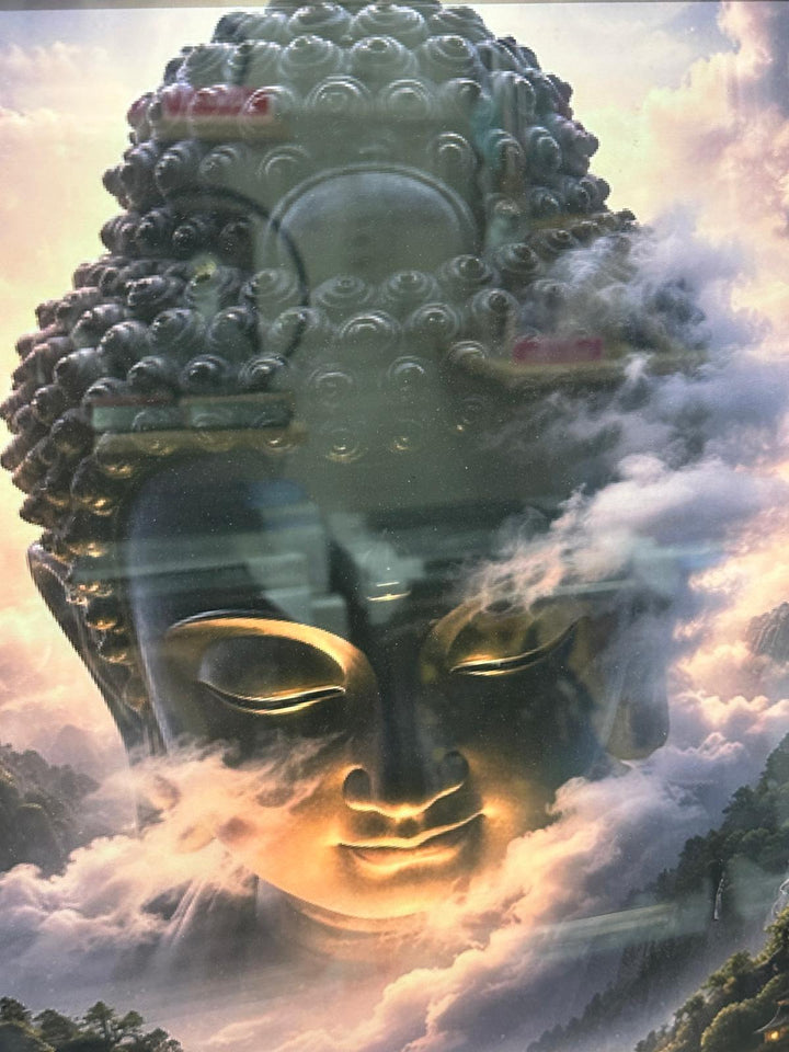 Buddha Liquid Art Resin Wall Pictures with Crystals | Luxury Black & Gold Framed Wall Art