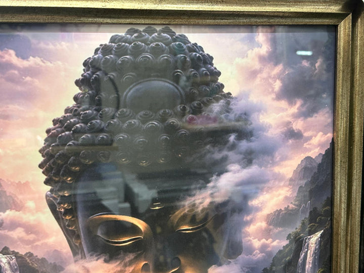 Buddha Liquid Art Resin Wall Pictures with Crystals | Luxury Black & Gold Framed Wall Art