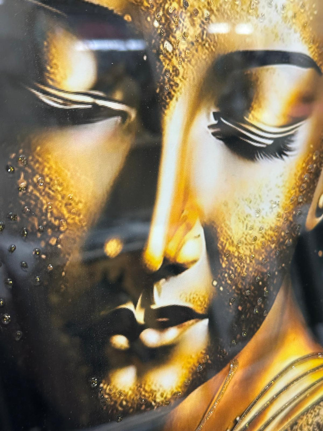 Buddha Liquid Art Resin Wall Pictures with Crystals | Luxury Black & Gold Framed Wall Art