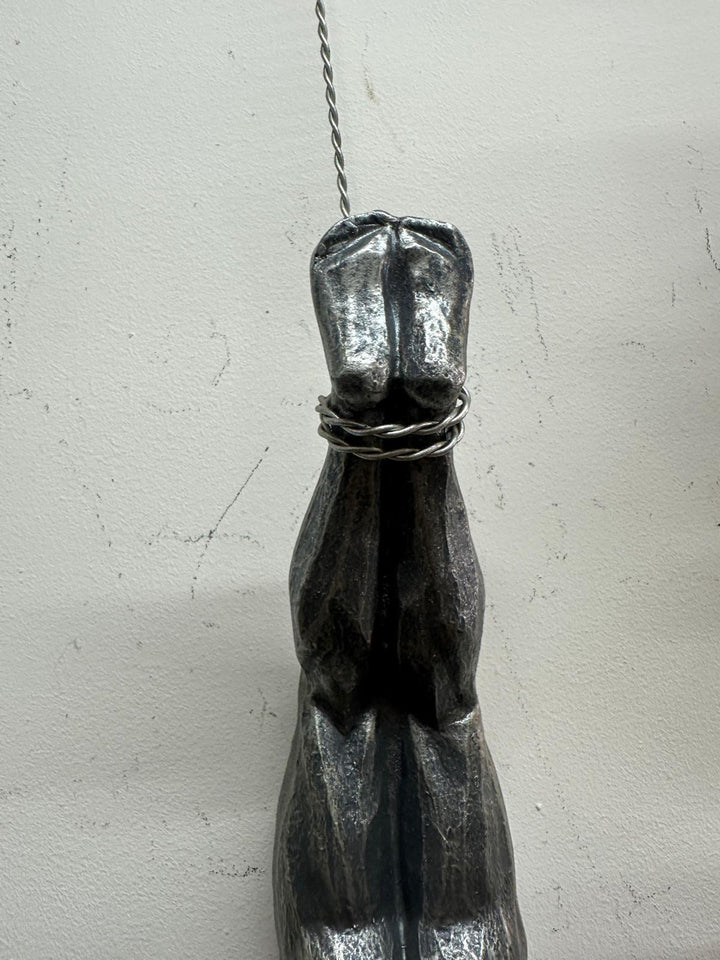Silver Male Diver Resin Sculpture with Twisted Wire | Modern Abstract Home Décor Ornament