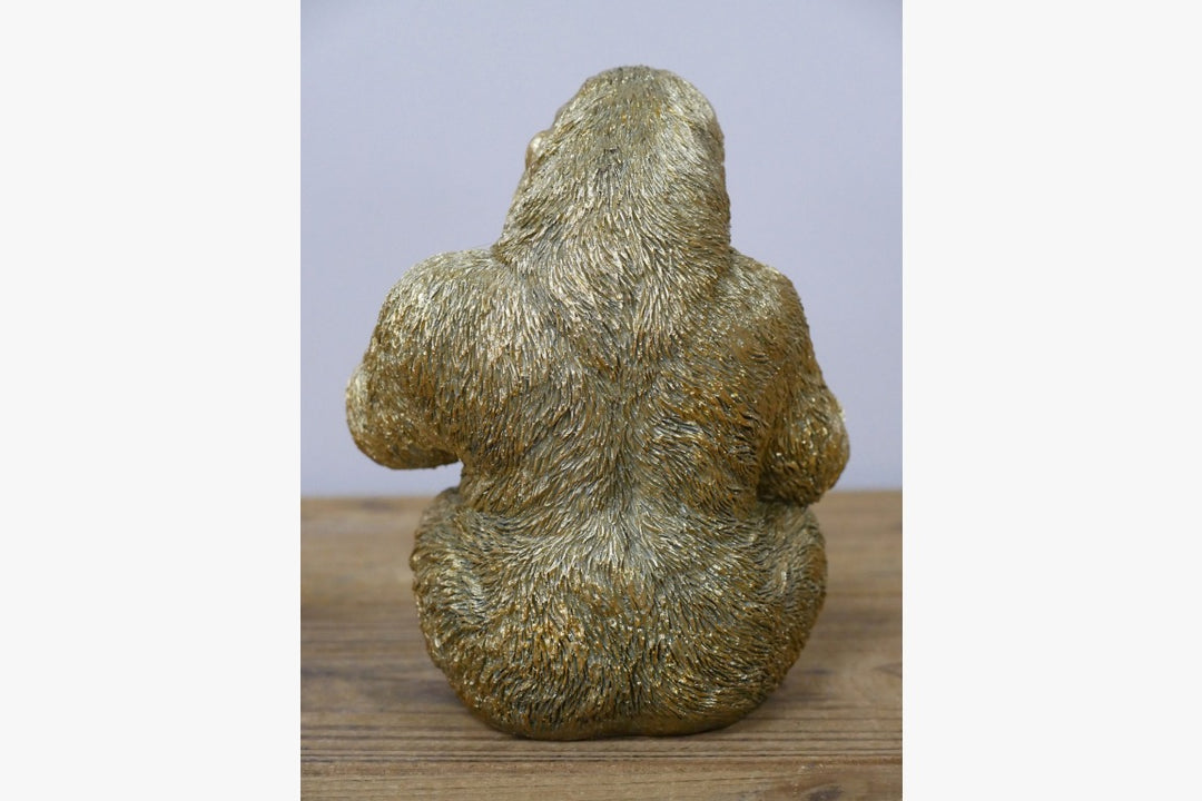 Thinking Gorilla with Gold Skull Resin Ornament | Luxury Contemporary Gorilla Sculpture
