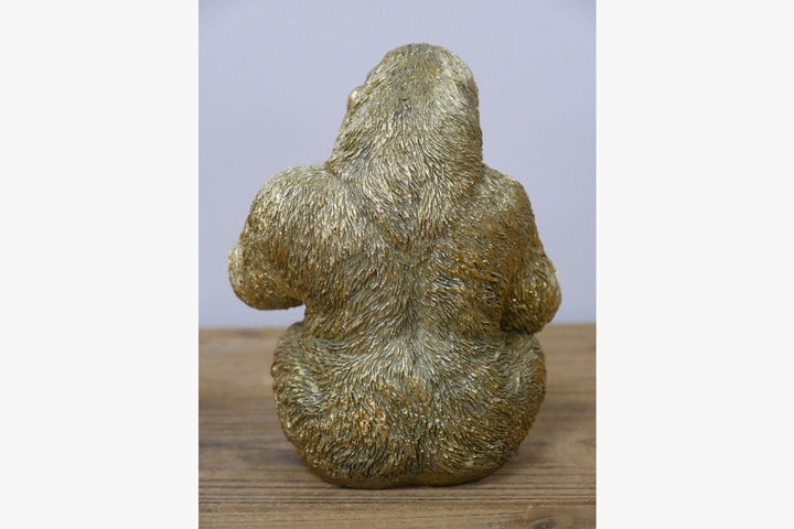 Thinking Gorilla with Gold Skull Resin Ornament | Luxury Contemporary Gorilla Sculpture