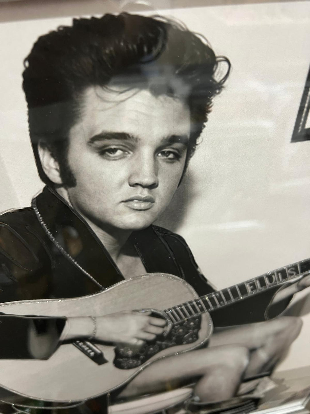 Elvis presley picture sitting on the toilet playing guitar black and white wall art with liquid art resin two tone frame
